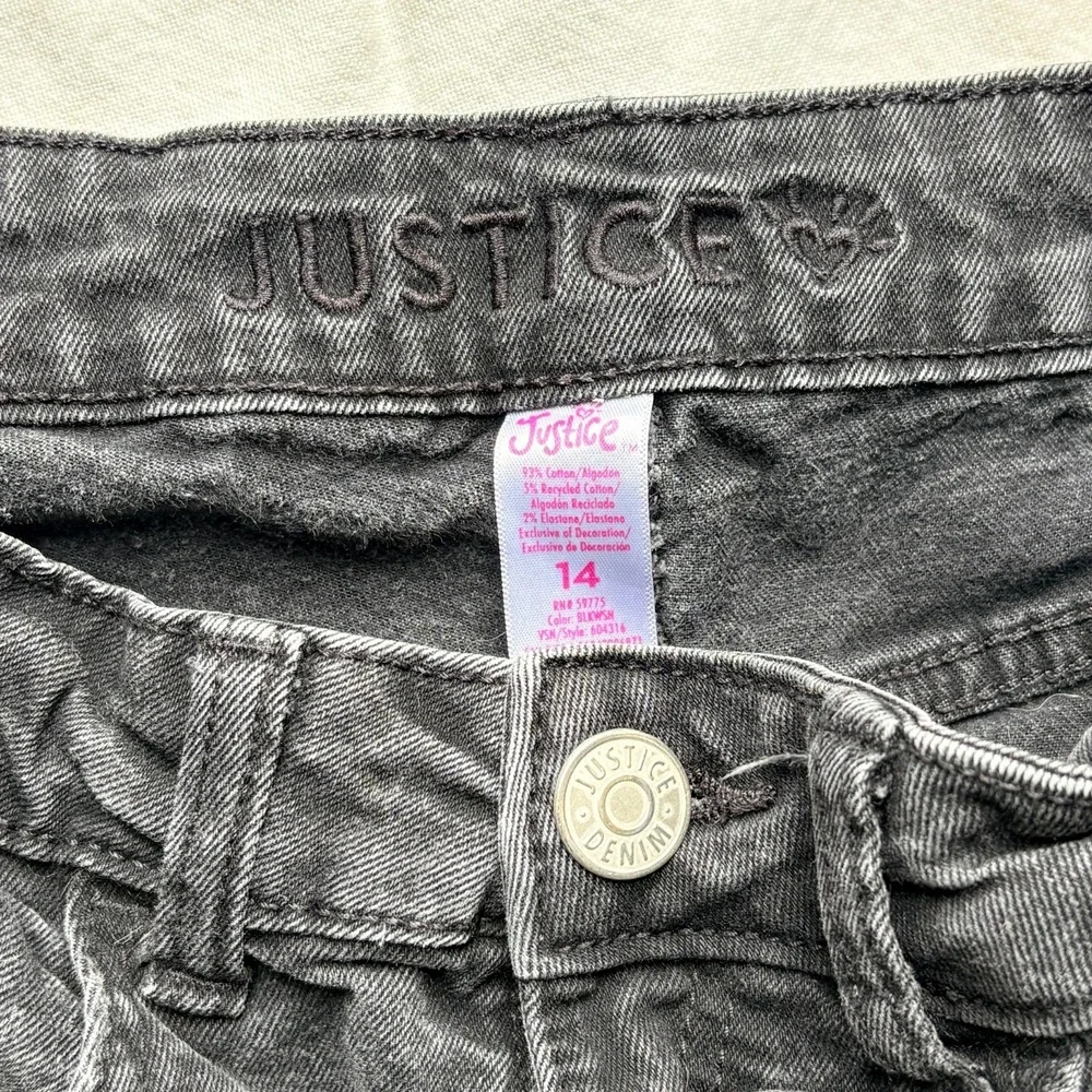 Justice Peace Embroidered Design Denim Mini Mom Shorts Size 14 Girls Teen